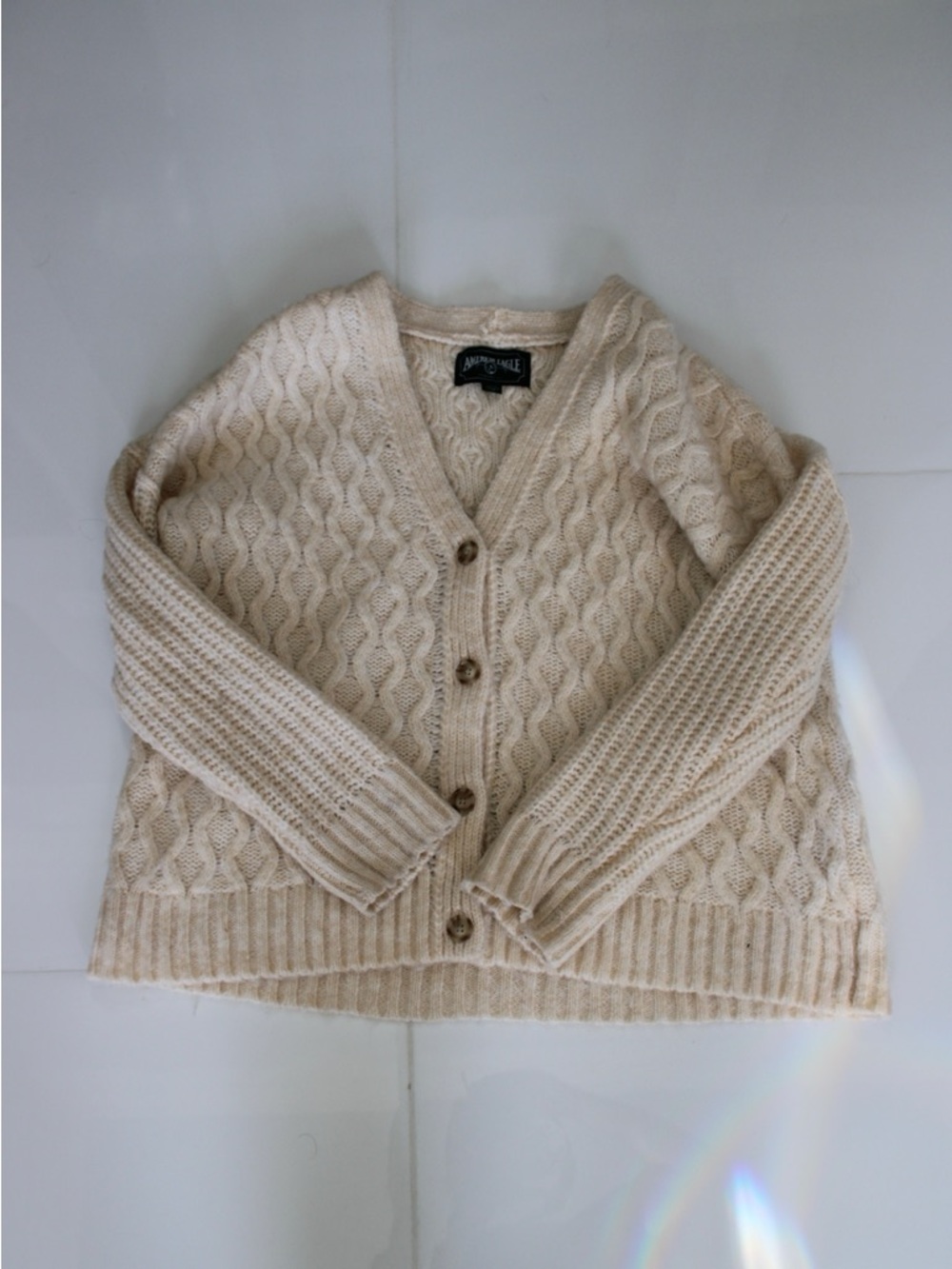 Abercrombie & Fitch Cream Cable Knit Button-Front Cardigan